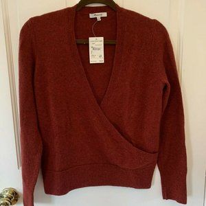 Madewell Heather Red Super Soft Nylon/Wool/Alpaca V Neck Faux Wrap Sweater S NWT